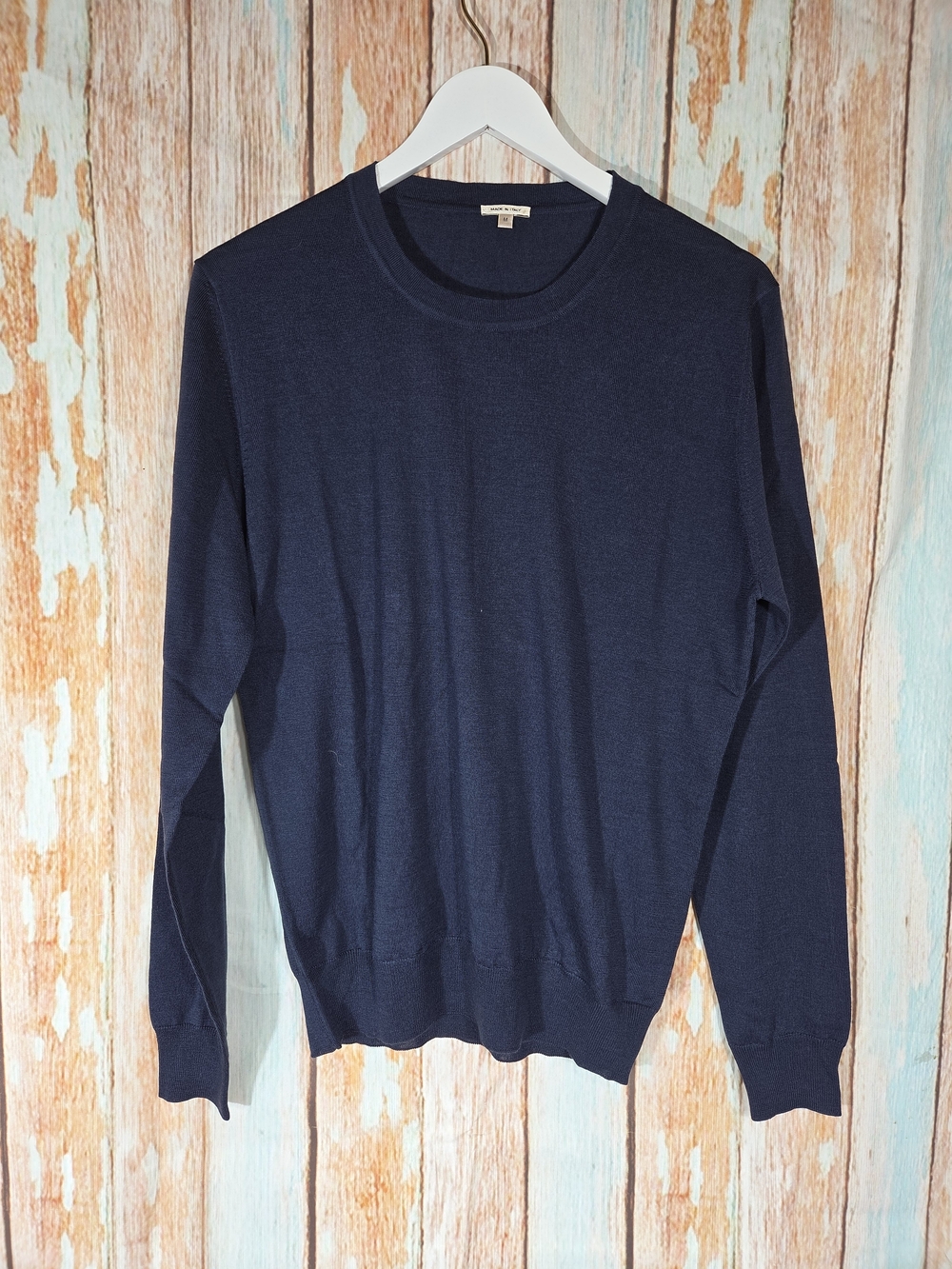 Made In Italy Men's Navy Crewneck Sweater. 100% Wool. Size Medium